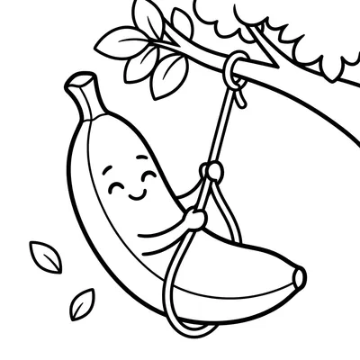 Cute Banana on a Swing Coloring Page