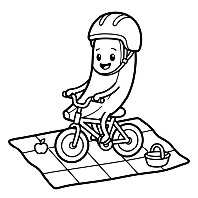 Cute Banana Riding a Bicycle Coloring Page