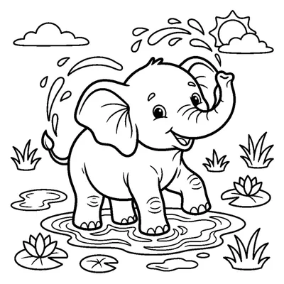 Baby elephant splashing water with its trunk
