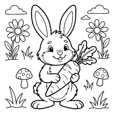 Happy rabbit holding a carrot