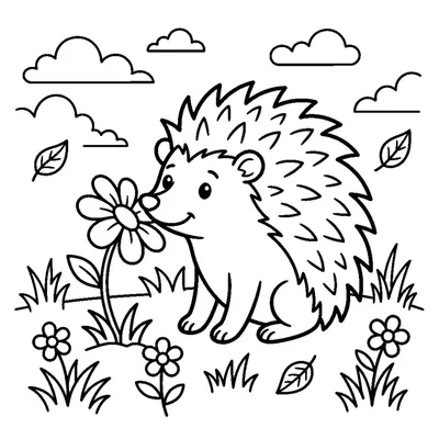 Hedgehog sniffing a flower