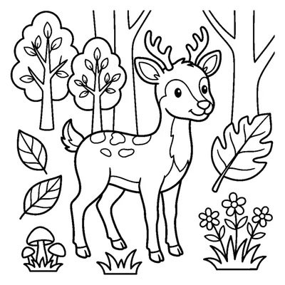 Deer with small antlers in a forest