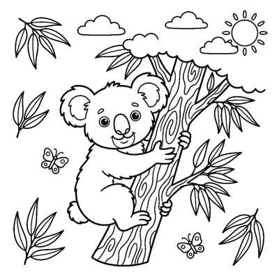 Koala hugging a tree trunk