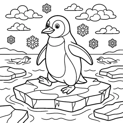 Penguin waddling on ice