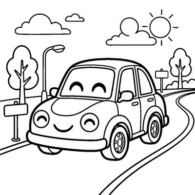 Cute smiling car on a road