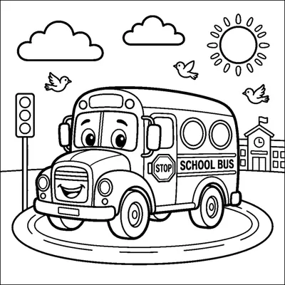School bus with big round wheels