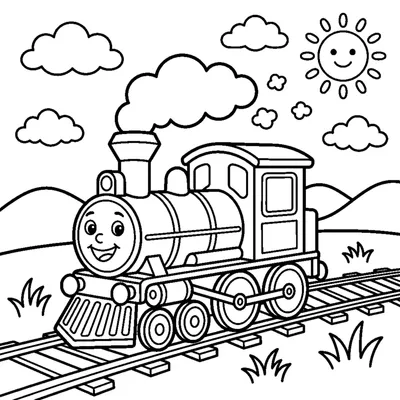 Steam train chugging on railway tracks