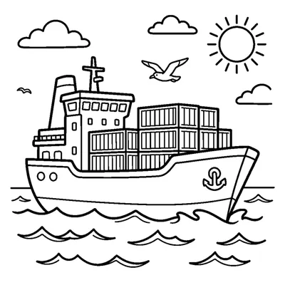 Cargo ship sailing on ocean waves