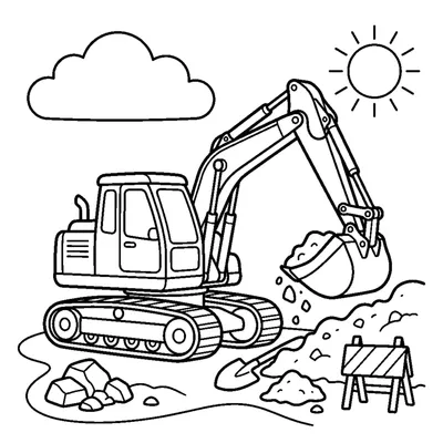 Excavator digging with its bucket