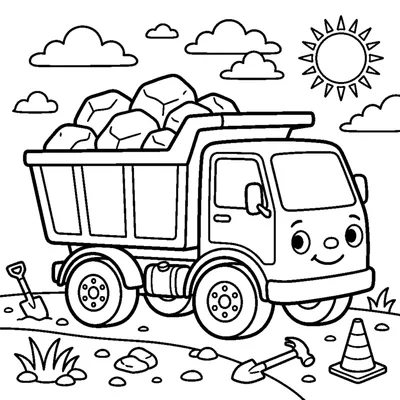 Dump truck carrying a load of rocks