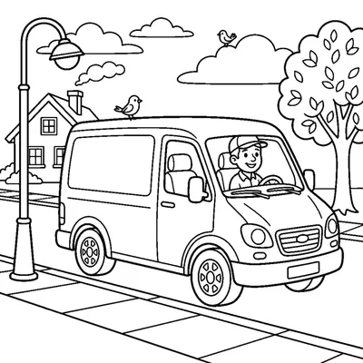 Delivery van parked on a street