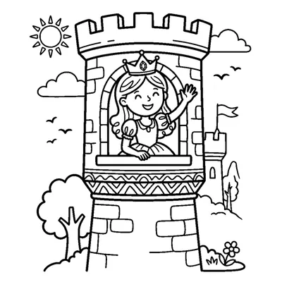 Princess waving from a castle tower window