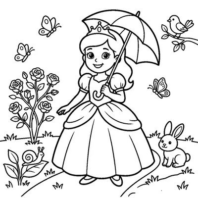 Princess holding an umbrella in a garden