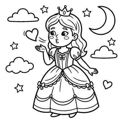 Princess blowing a kiss with a floating heart