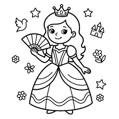 Princess holding a hand fan with a small crown