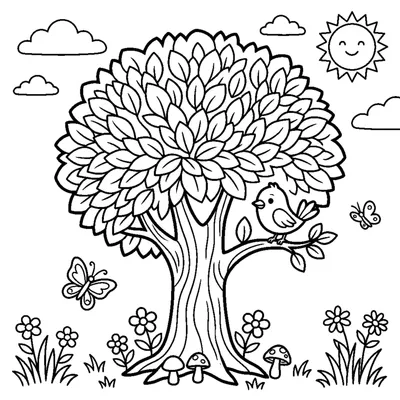 A tree with a round leafy canopy
