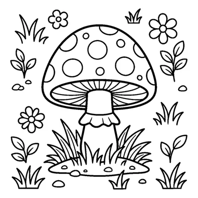 A mushroom with a dotted cap in the grass