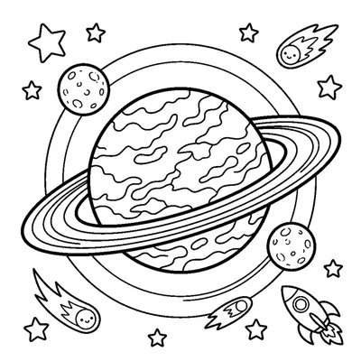 A ringed planet with two orbiting moons