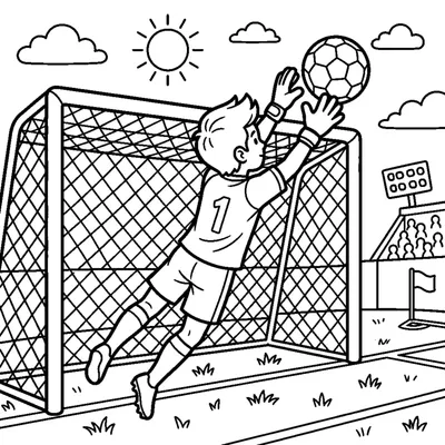 A goalkeeper diving sideways to catch a soccer ball