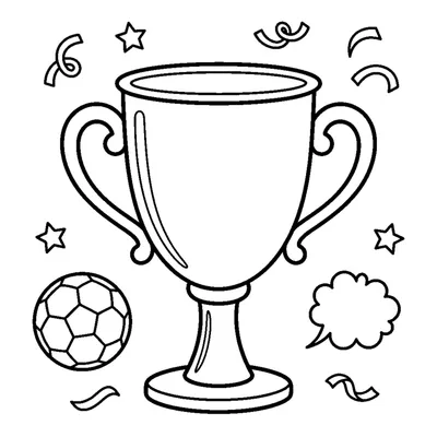 A shiny soccer trophy cup with two handles