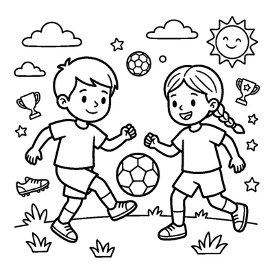 Two kids passing a soccer ball to each other