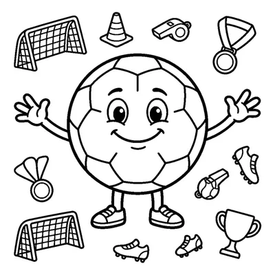 A smiling mascot dressed as a bouncing soccer ball