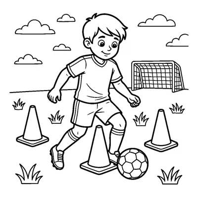 A player dribbling the ball around a training cone