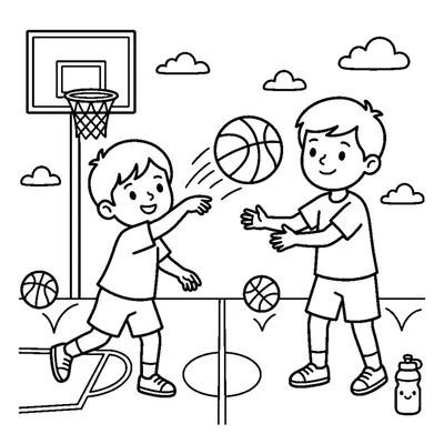 Two generic kids passing a basketball back and forth between them