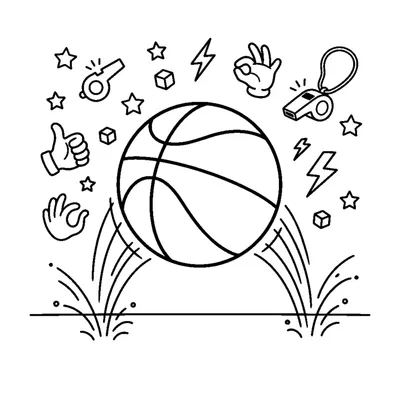A basketball bouncing off the ground with little motion lines around it