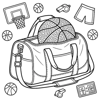 A duffel bag with a basketball peeking out of the open top