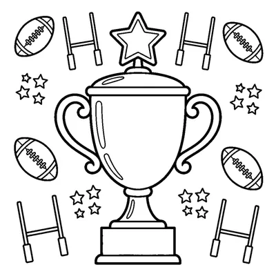 A shiny rugby trophy cup with two handles and a star on top