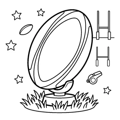 A rugby ball balanced on a small kicking tee ready to be kicked