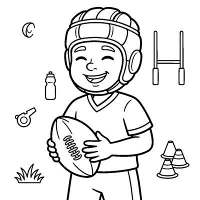 A player wearing a soft protective headguard and a big smile