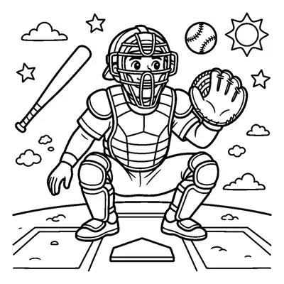 A generic catcher crouching behind home plate with mitt open