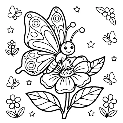 A smiling butterfly with large patterned wings resting on a blooming flower