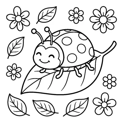 A round happy ladybug with big spots crawling along a leaf