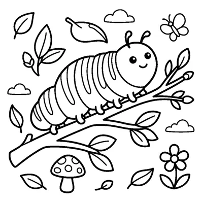 A chubby striped caterpillar inching across a twig