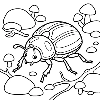 A shiny beetle with a rounded shell walking among pebbles