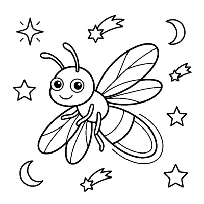 A glowing firefly with a bright tail flying at night among stars