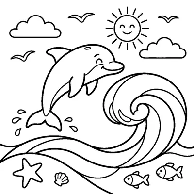 A friendly dolphin leaping over a gentle curling wave