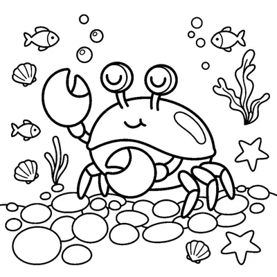 A little crab with round claws walking sideways over pebbles