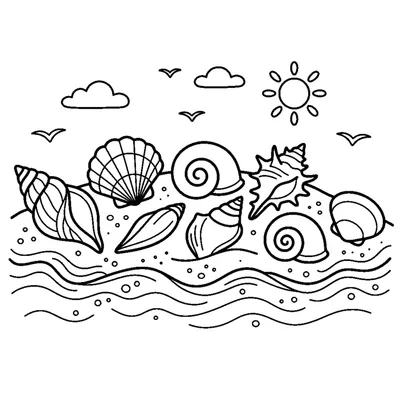 A row of little seashells scattered along a wavy sandbank