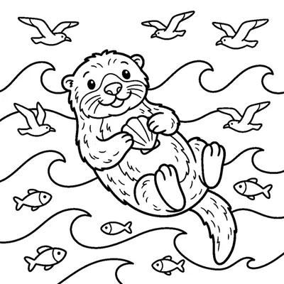 A merry sea otter floating on its back on gentle waves
