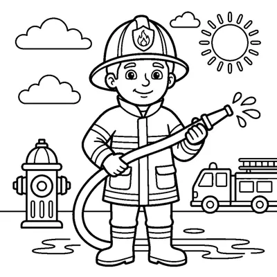 A firefighter in a helmet holding a curved water hose