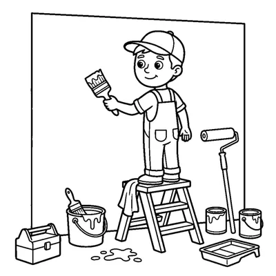 A painter on a small ladder brushing a wide wall