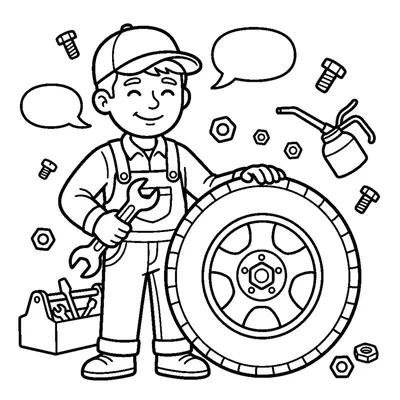 A mechanic holding a big wrench beside a car tire