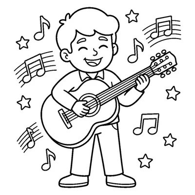 A musician playing a round-bodied guitar