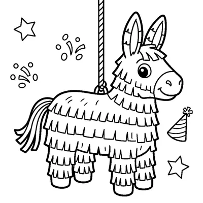 A donkey-shaped piñata with layered paper frills