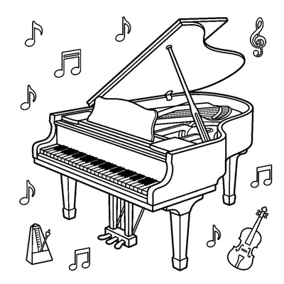 A grand piano with its lid open and rows of keys