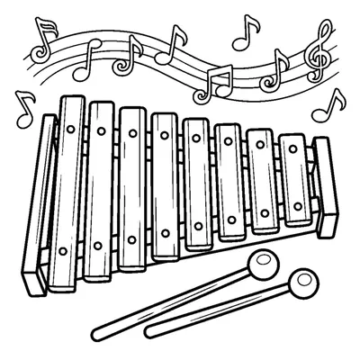 A colorful xylophone with bars of different lengths and two mallets